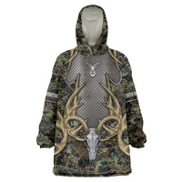 Skull Deer Hunting Camouflage Pattern Wearable Blanket Hoodie Rustic Hunting Metal Mesh Background Art - Wonder Print Shop