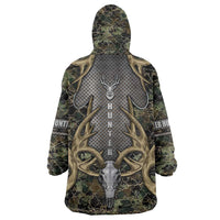 Skull Deer Hunting Camouflage Pattern Wearable Blanket Hoodie Rustic Hunting Metal Mesh Background Art - Wonder Print Shop