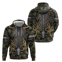 Skull Deer Hunting Camouflage Pattern Zip Hoodie Rustic Hunting Metal Mesh Background Art - Wonder Print Shop