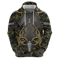 Skull Deer Hunting Camouflage Pattern Zip Hoodie Rustic Hunting Metal Mesh Background Art - Wonder Print Shop