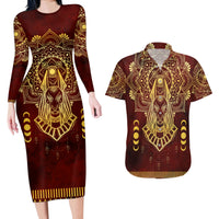 Personalized Anubis Couples Matching Long Sleeve Bodycon Dress and Hawaiian Shirt Ancient Egyptian Pattern In Red - Wonder Print Shop