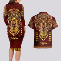 Personalized Anubis Couples Matching Long Sleeve Bodycon Dress and Hawaiian Shirt Ancient Egyptian Pattern In Red - Wonder Print Shop
