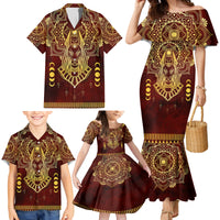 Personalized Anubis Family Matching Mermaid Dress and Hawaiian Shirt Ancient Egyptian Pattern In Red - Wonder Print Shop