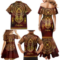 Personalized Anubis Family Matching Mermaid Dress and Hawaiian Shirt Ancient Egyptian Pattern In Red - Wonder Print Shop