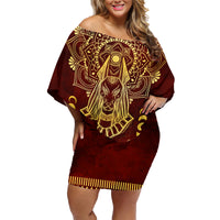Personalized Anubis Family Matching Off Shoulder Short Dress and Hawaiian Shirt Ancient Egyptian Pattern In Red - Wonder Print Shop