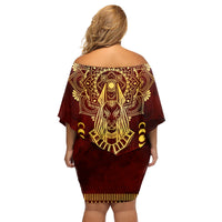 Personalized Anubis Family Matching Off Shoulder Short Dress and Hawaiian Shirt Ancient Egyptian Pattern In Red - Wonder Print Shop