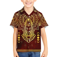 Personalized Anubis Family Matching Off Shoulder Short Dress and Hawaiian Shirt Ancient Egyptian Pattern In Red - Wonder Print Shop