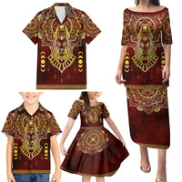 Personalized Anubis Family Matching Puletasi and Hawaiian Shirt Ancient Egyptian Pattern In Red - Wonder Print Shop