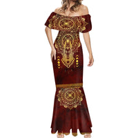 Personalized Anubis Mermaid Dress Ancient Egyptian Pattern In Red - Wonder Print Shop