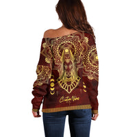 Personalized Anubis Off Shoulder Sweater Ancient Egyptian Pattern In Red - Wonder Print Shop