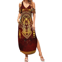 Personalized Anubis Summer Maxi Dress Ancient Egyptian Pattern In Red - Wonder Print Shop