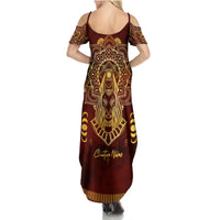 Personalized Anubis Summer Maxi Dress Ancient Egyptian Pattern In Red - Wonder Print Shop