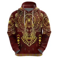 Personalized Anubis Zip Hoodie Ancient Egyptian Pattern In Red - Wonder Print Shop