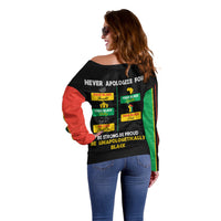 Never Apologize For Your Pride Off Shoulder Sweater African Black History - Wonder Print Shop