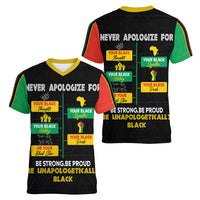 Never Apologize For Your Pride Women V Neck T Shirt African Black History - Wonder Print Shop