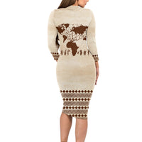 Root Africa Long Sleeve Bodycon Dress African Map - Wonder Print Shop