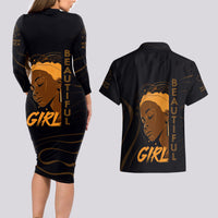 Personalized Beautiful Black Girl Couples Matching Long Sleeve Bodycon Dress and Hawaiian Shirt Women Africa - Wonder Print Shop