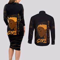 Personalized Beautiful Black Girl Couples Matching Long Sleeve Bodycon Dress and Long Sleeve Button Shirt Women Africa - Wonder Print Shop