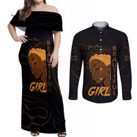 Personalized Beautiful Black Girl Couples Matching Off Shoulder Maxi Dress and Long Sleeve Button Shirt Women Africa - Wonder Print Shop