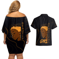 Personalized Beautiful Black Girl Couples Matching Off Shoulder Short Dress and Hawaiian Shirt Women Africa - Wonder Print Shop