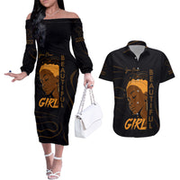 Personalized Beautiful Black Girl Couples Matching Off The Shoulder Long Sleeve Dress and Hawaiian Shirt Women Africa - Wonder Print Shop