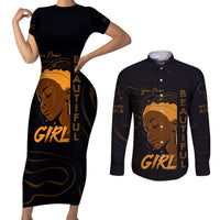 Personalized Beautiful Black Girl Couples Matching Short Sleeve Bodycon Dress and Long Sleeve Button Shirt Women Africa - Wonder Print Shop