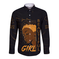 Personalized Beautiful Black Girl Long Sleeve Button Shirt Women Africa - Wonder Print Shop