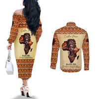 Personalized Love Africa Couples Matching Off The Shoulder Long Sleeve Dress and Long Sleeve Button Shirt Black Girl Beautiful