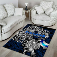 Finland Viking Blood Area Rug Nordic Runes and Shield of Ancestry in Tribal Knotwork