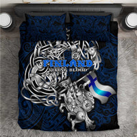 Finland Viking Blood Bedding Set Nordic Runes and Shield of Ancestry in Tribal Knotwork