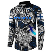 Personalized Finland Viking Blood Button Sweatshirt Nordic Runes and Shield of Ancestry in Tribal Knotwork