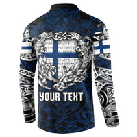 Personalized Finland Viking Blood Button Sweatshirt Nordic Runes and Shield of Ancestry in Tribal Knotwork