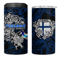 Finland Viking Blood 4 in 1 Can Cooler Tumbler Nordic Runes and Shield of Ancestry in Tribal Knotwork