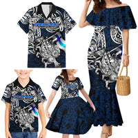 Personalized Finland Viking Blood Family Matching Mermaid Dress and Hawaiian Shirt Nordic Runes and Shield of Ancestry in Tribal Knotwork