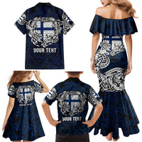 Personalized Finland Viking Blood Family Matching Mermaid Dress and Hawaiian Shirt Nordic Runes and Shield of Ancestry in Tribal Knotwork