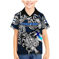 Personalized Finland Viking Blood Family Matching Mermaid Dress and Hawaiian Shirt Nordic Runes and Shield of Ancestry in Tribal Knotwork