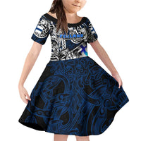 Personalized Finland Viking Blood Family Matching Off Shoulder Short Dress and Hawaiian Shirt Nordic Runes and Shield of Ancestry in Tribal Knotwork