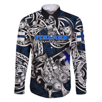 Personalized Finland Viking Blood Family Matching Puletasi and Hawaiian Shirt Nordic Runes and Shield of Ancestry in Tribal Knotwork