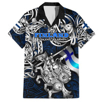 Personalized Finland Viking Blood Family Matching Short Sleeve Bodycon Dress and Hawaiian Shirt Nordic Runes and Shield of Ancestry in Tribal Knotwork