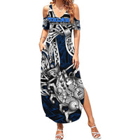 Personalized Finland Viking Blood Family Matching Summer Maxi Dress and Hawaiian Shirt Nordic Runes and Shield of Ancestry in Tribal Knotwork