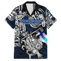 Personalized Finland Viking Blood Family Matching Tank Maxi Dress and Hawaiian Shirt Nordic Runes and Shield of Ancestry in Tribal Knotwork