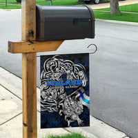 Finland Viking Blood Garden Flag Nordic Runes and Shield of Ancestry in Tribal Knotwork