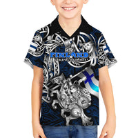 Personalized Finland Viking Blood Hawaiian Shirt Nordic Runes and Shield of Ancestry in Tribal Knotwork