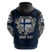 Personalized Finland Viking Blood Hoodie Nordic Runes and Shield of Ancestry in Tribal Knotwork