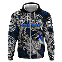 Personalized Finland Viking Blood Hoodie Nordic Runes and Shield of Ancestry in Tribal Knotwork