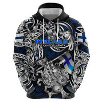Personalized Finland Viking Blood Hoodie Nordic Runes and Shield of Ancestry in Tribal Knotwork