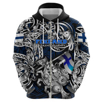 Personalized Finland Viking Blood Hoodie Nordic Runes and Shield of Ancestry in Tribal Knotwork