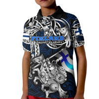 Personalized Finland Viking Blood Kid Polo Shirt Nordic Runes and Shield of Ancestry in Tribal Knotwork