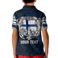 Personalized Finland Viking Blood Kid Polo Shirt Nordic Runes and Shield of Ancestry in Tribal Knotwork