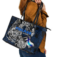 Finland Viking Blood Leather Tote Bag Nordic Runes and Shield of Ancestry in Tribal Knotwork